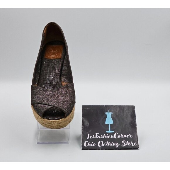 Tory Burch Women's Metallic Pewter Gray Filipa Espadrille Wedge Sz 8B  2941 - Picture 15 of 16